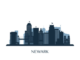 Newark skyline, monochrome silhouette. Vector illustration.