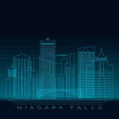 Fototapeta premium Niagara Falls skyline, detailed silhouette. Modern vector illustration, blue linear style.