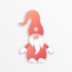 Cute Christmas gnome in red hat. Paper cut design. Merry Christmas and Happy New Year illustration.