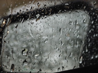 Raindrops on the glass.