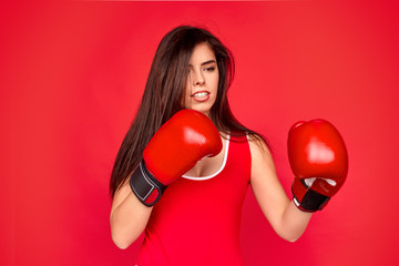 Female boxer during fight