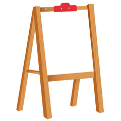 Color image of cartoon easel with canvas on white background. Art and drawing. Vector illustration for kids.