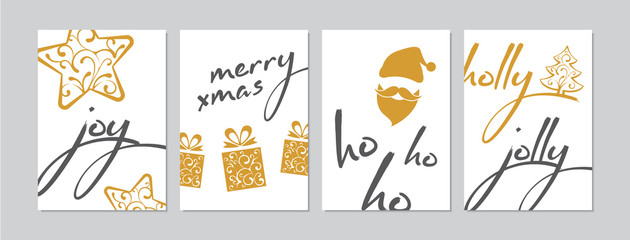 Merry Christmas cards set with hand drawn elements. Doodles and sketches vector Christmas illustrations, DIN A6 - 305083300