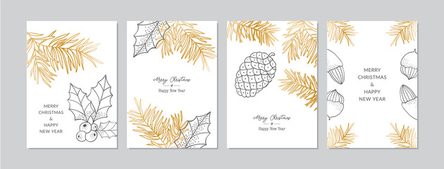 Merry Christmas cards set with hand drawn elements. Doodles and sketches vector Christmas illustrations, DIN A6 - 305083315