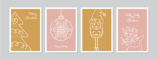 Merry Christmas cards set with hand drawn elements. Doodles and sketches vector Christmas illustrations, DIN A6 - 305083342