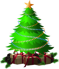 Árbol de navidad abeto con regalos de navidad