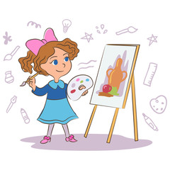 Child painting cartoon vector illustration