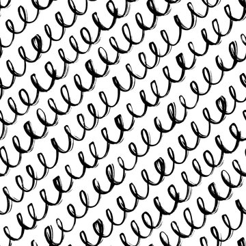 Freehand swirled line seamless pattern. Hand drawn doodle line ornament. Black and white texture for wrapping paper design.