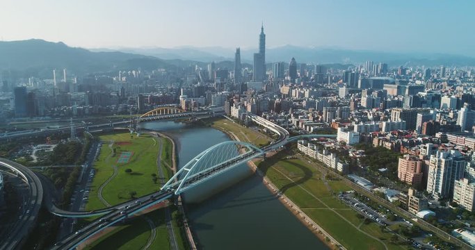  Taipei city with the bridge in the sunny day
