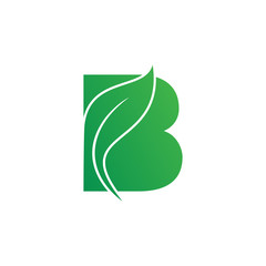 Natural Letter B Modern Alphabet Green Logo Vector With Leaf. Organic Leaf Letter B Green Logo.