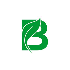 Natural Letter B Modern Alphabet Green Logo Vector With Leaf. Organic Leaf Letter B Green Logo.