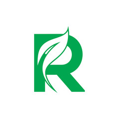 Natural Letter R Modern Alphabet Green Logo Vector With Leaf. Organic Leaf Letter R Green Logo.