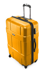 One modern travel suitcase with opened handle