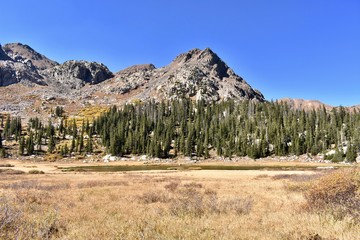 Beautiful alpine meadows and lakes amidst the rugged Gore Range in the Colorado Rockies.
