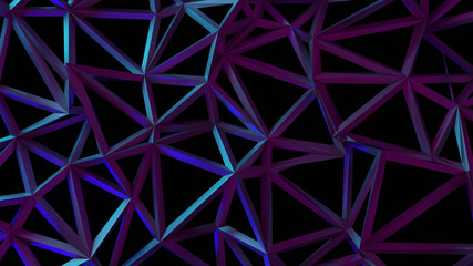 abstract futuristic blue wire frame triangular 3d illustration on black background. wallpaper