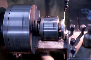 Fototapeta premium Old metal lathe machine, retro machine background.