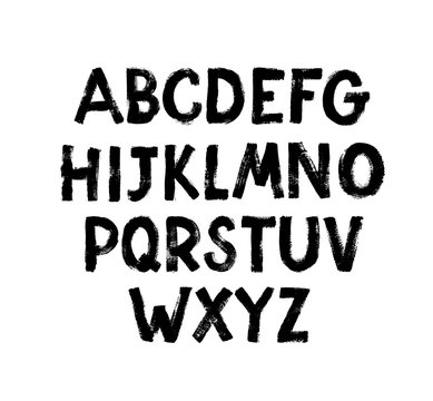 Vector font of grunge letters. Hand drawn ink alphabet. Grunge scratch type font. Stamp style uppercase letters.