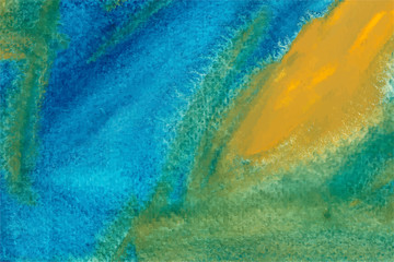 Fototapeta premium Turquoise and yellow watercolor vector wallpaper. Blue watercolor background. Hand drawn brush strokes ink illustration.