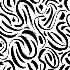 Сurved brush strokes vector seamless pattern. Swirled long thin lines texture. Hand painted grunge abstract background.