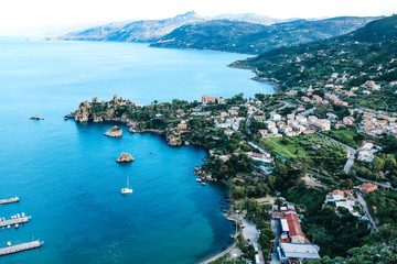 Stunning view of the coastline in Cefalù on Sicily in Italy