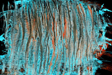 wstercolor turquoise and red textural background with gray and paint lines paint drips on black background