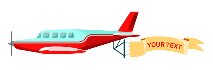 Airplane with banner flat vector illustration