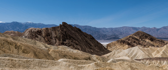 Panorama of rugged desert landscape of mountains and peaks in Death Valley National Park