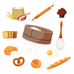 Food and baking tools vector illustrations set