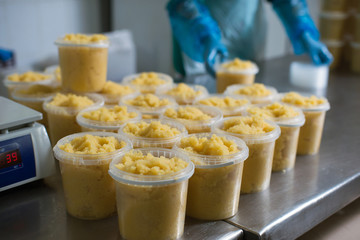 packing capelin caviar, at a fish factory