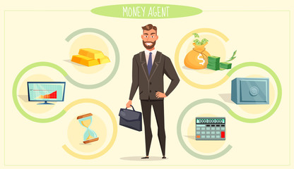 Money agent flat vector illustration