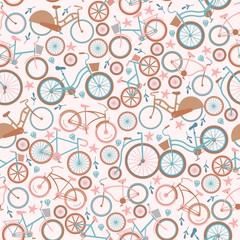 Cotton fabric Bicycle seamless pattern, vector illustration. Set of isolated icons retro bicycles, wrapping paper design, printable background. Old fashioned bikes in flat style