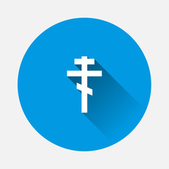 Vector cross icon. Religious symbol icon on blue background. Flat image with long shadow.