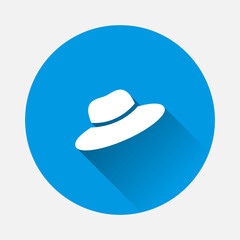 Vector icon hat with brim icon on blue background. Flat image with long shadow.