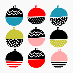 Christmas design with colorful baubles on white background. - 305092327