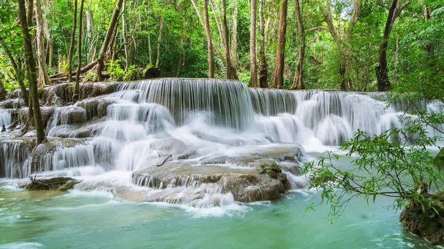 Huai Mae Khamin Waterfall level 6, Khuean Srinagarindra National Park, Kanchanaburi, Thailand, zoom out - Time -Lapse