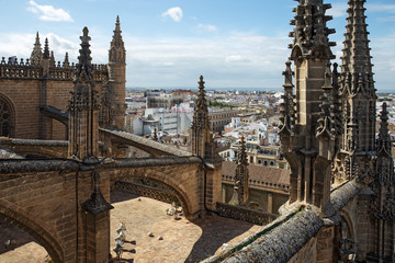 Fototapeta na wymiar Seville cathedral decorations close view from the cathedral roof