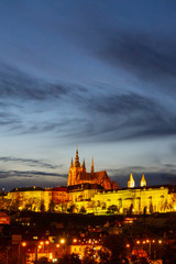 Colorful Prague Castle above the River Vltava after Sunset