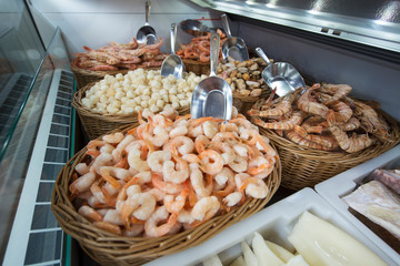 sale of frozen seafood fish in the store