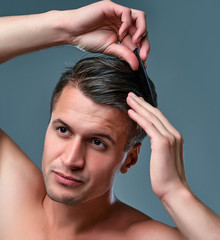 Fototapeta premium Man on gray background