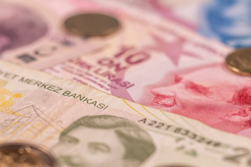 Turkish lira TL. TRY banknotes and coins
