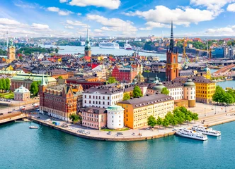 Foto op Plexiglas Stockholm Stockholm oude stad (Gamla Stan) stadsgezicht vanaf de bovenkant van het stadhuis, Zweden
