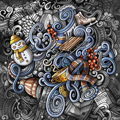 Doodles Winter graphics illustration. Creative cold season art background.