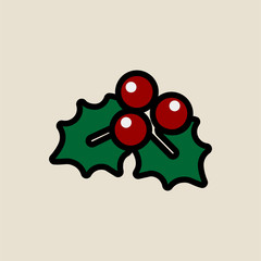 Leaf berry icon simple flat style Christmas symbol