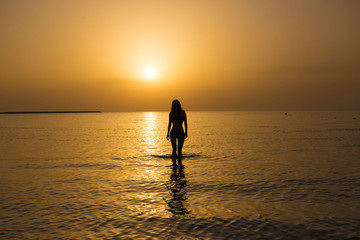 Fototapeta premium UAE. Woman sea, sunset