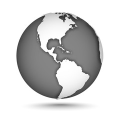 Globe gray on white, vector icons Earth, continents South and North America. Vector illustration