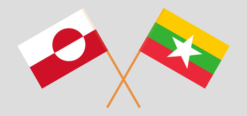 Crossed flags of Myanmar and Greenland