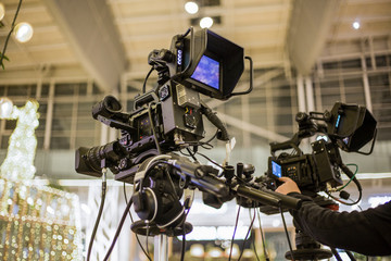 Fototapeta na wymiar Professional camcorder for television broadcasting.