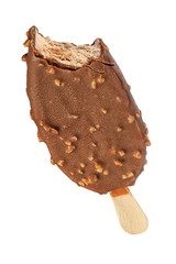 Ice cream popsicle with chocolate coating and peanuts isolated