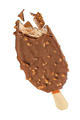 Ice cream popsicle with chocolate coating and peanuts isolated