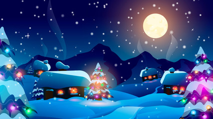 christmas night winter vector landscape card background pattern. merry christmas and happy new year!